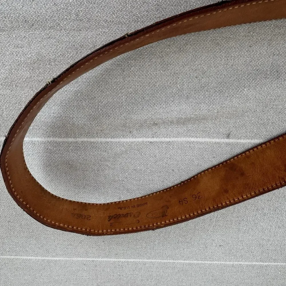 Vintage Justin Ostrich Leather Belt & Vtg Embroidered Rooster Belt Buckle Tan 36